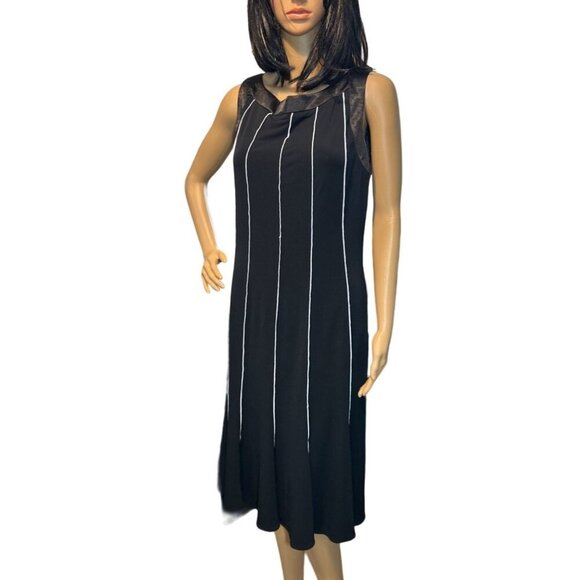 (5 for $25) Sandra Darren Black Sleeveless Piped Flare Dress Size 12 - Picture 1 of 6